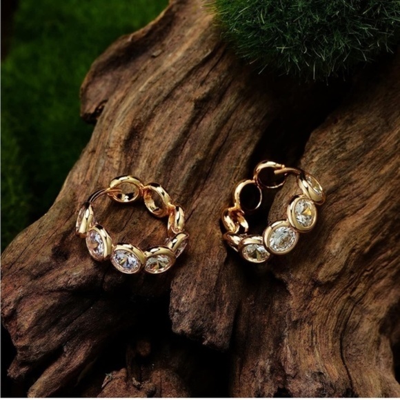 GOLD 14k Gold Plated Cubic Zirconia Hoop Earrings - Picture 3 of 3
